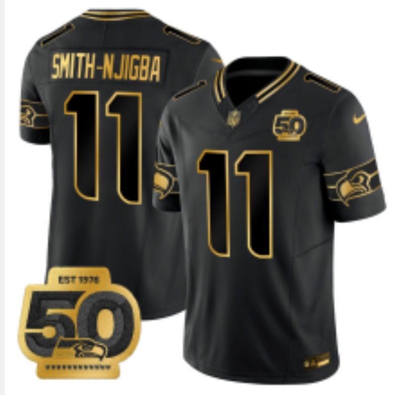 Men 2026 Seattle Seahawks #11 Smith-Hjigba Black gold 3th generations Nike Limited NFL Jersey style 002
